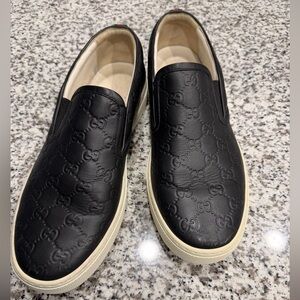 Gucci Black Embossed Slip-On Loafers